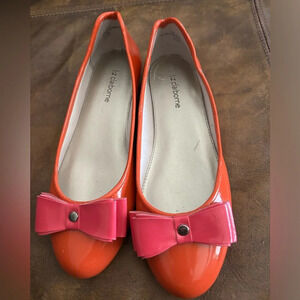 Liz Claiborne flats.  Patent leather orange and pink